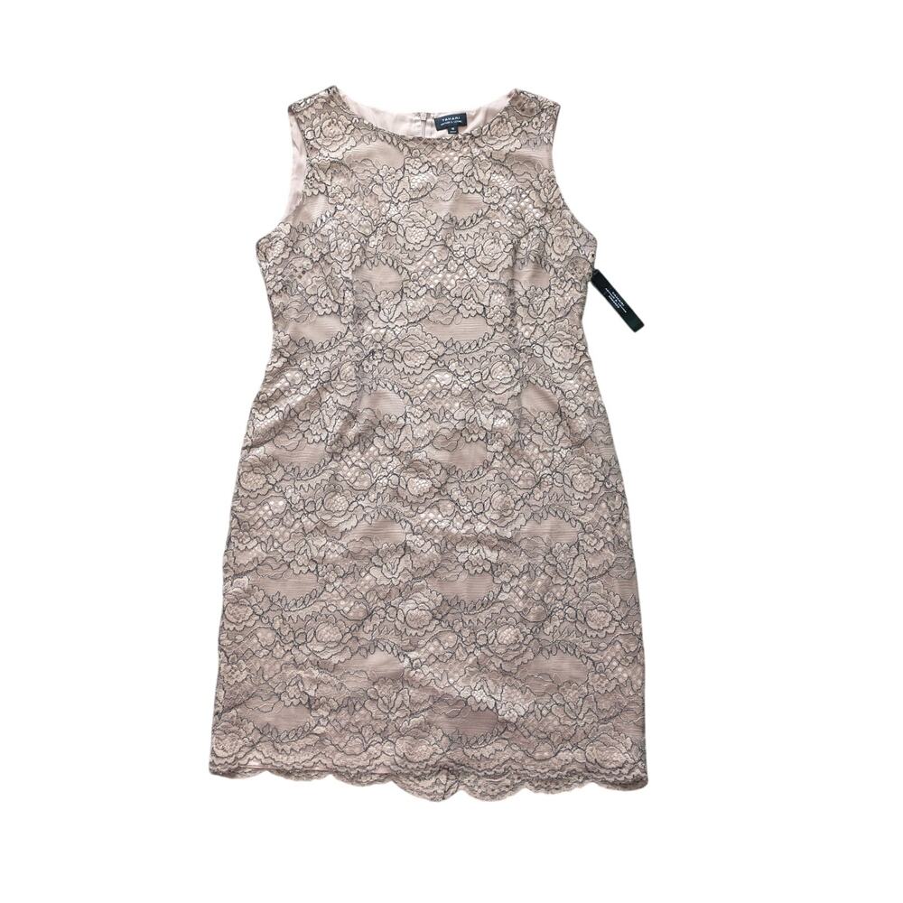 NWT Tahari ASL Gilded Gardens Overlay Lace Dress 16 Brown Nude Wedding Guest